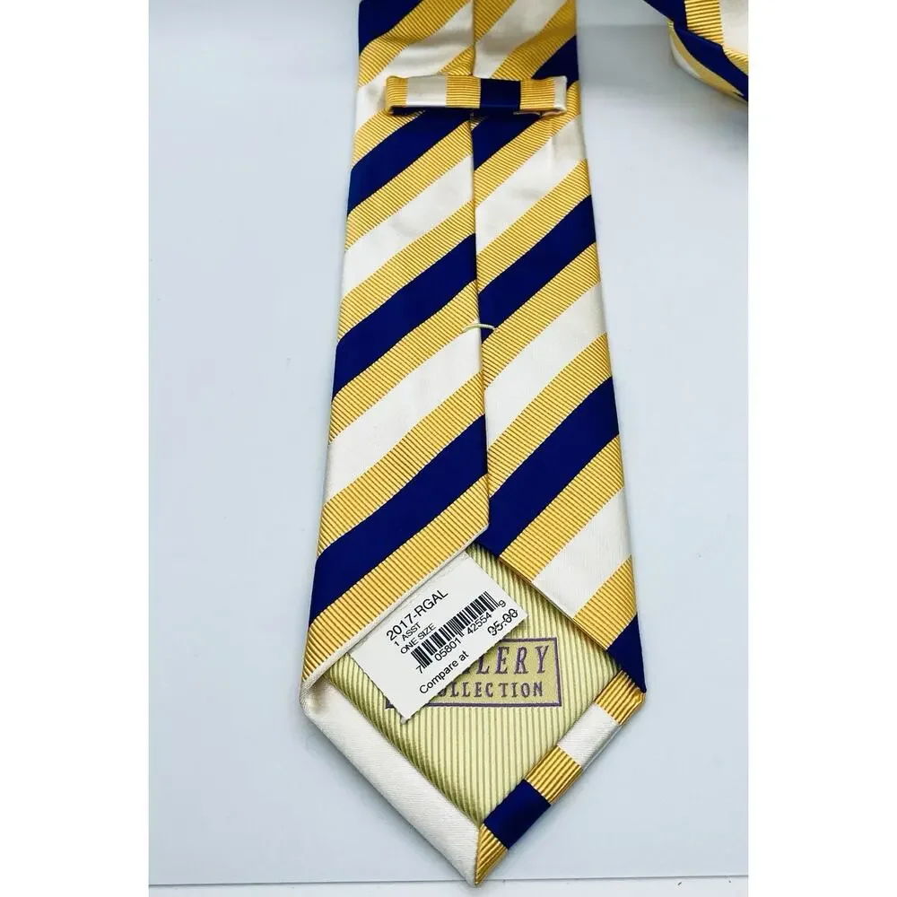 $95 New JZ Gallery Collection STRIPED SILK Cotton Neck Tie Yellow Blue REPP USA